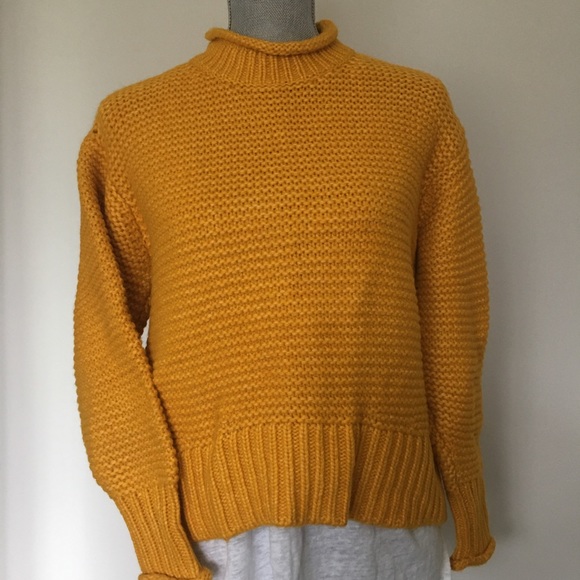 Lou & Grey Cropped Mock Neck Chunky Knit Hi-lo Hem Sweater, Small 🧡 - Picture 7 of 12